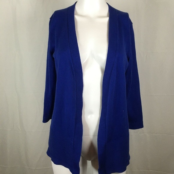 Talbots Cardigan Womens Sz Petite Blue Cotton Open Front Knit Sweater - Picture 1 of 8